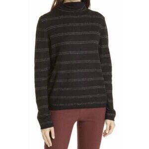 Vince Women’s Sweater Black Turtleneck Stripes 100% Cashmere Medium Very GUC